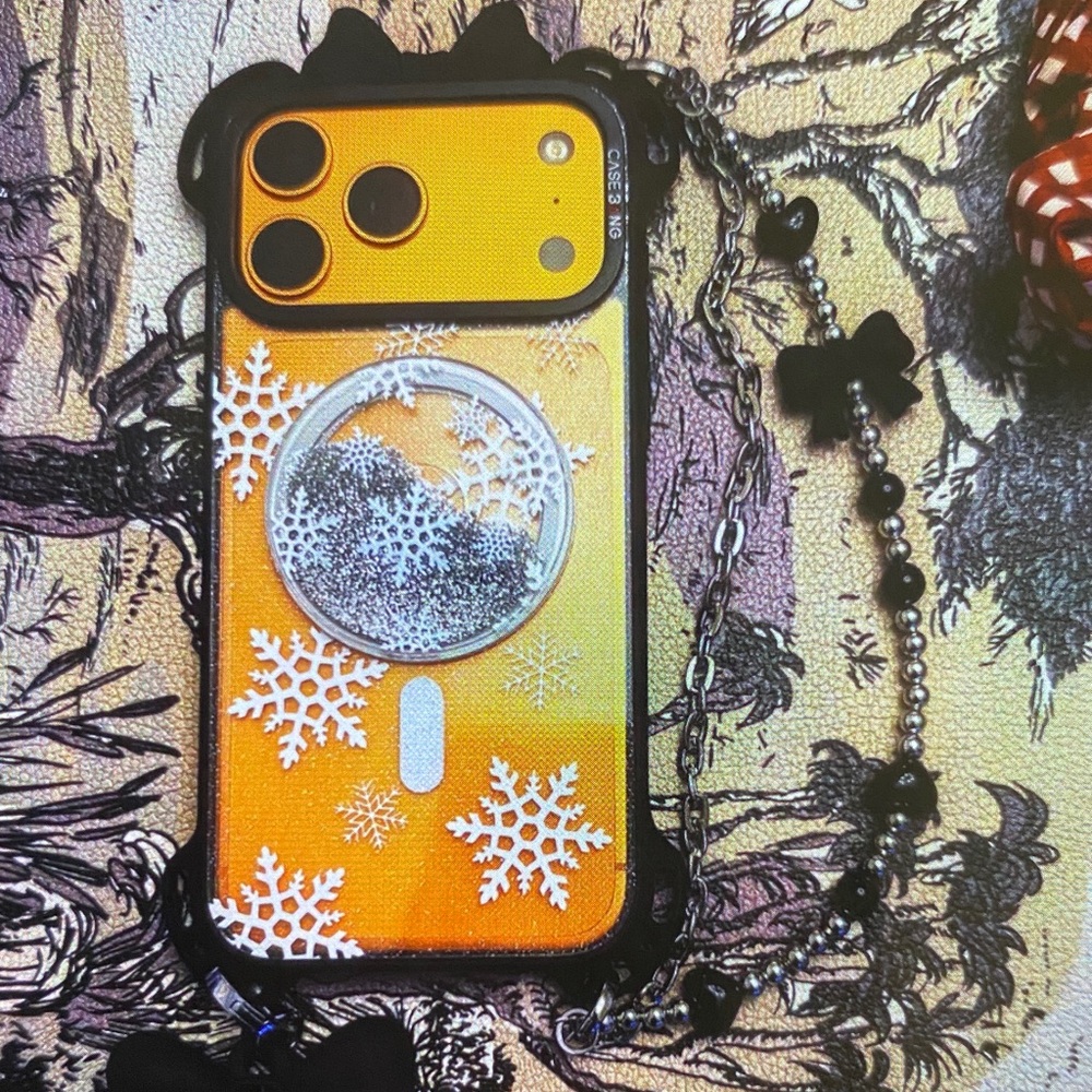 Stylish Yellow and Black Phone Case with Snowflake Design